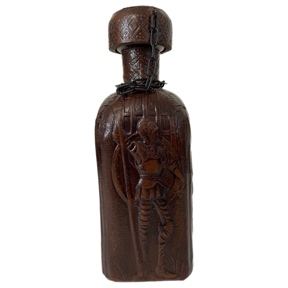 Brown Leather Wrapped Liquor Decanter From Spain VINTAGE